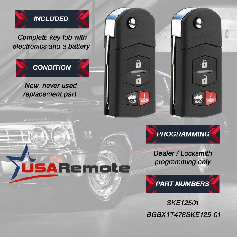 USARemote Key Fob fits Mazda MX-5 Miata/Mazda 3 / Mazda 6 Flip Keyless Entry Remote (BGBX1T478SKE125-01), Set of 2 - Image 3